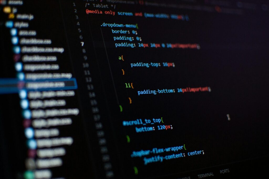 Macro shot of CSS code highlighting web development and design concepts.