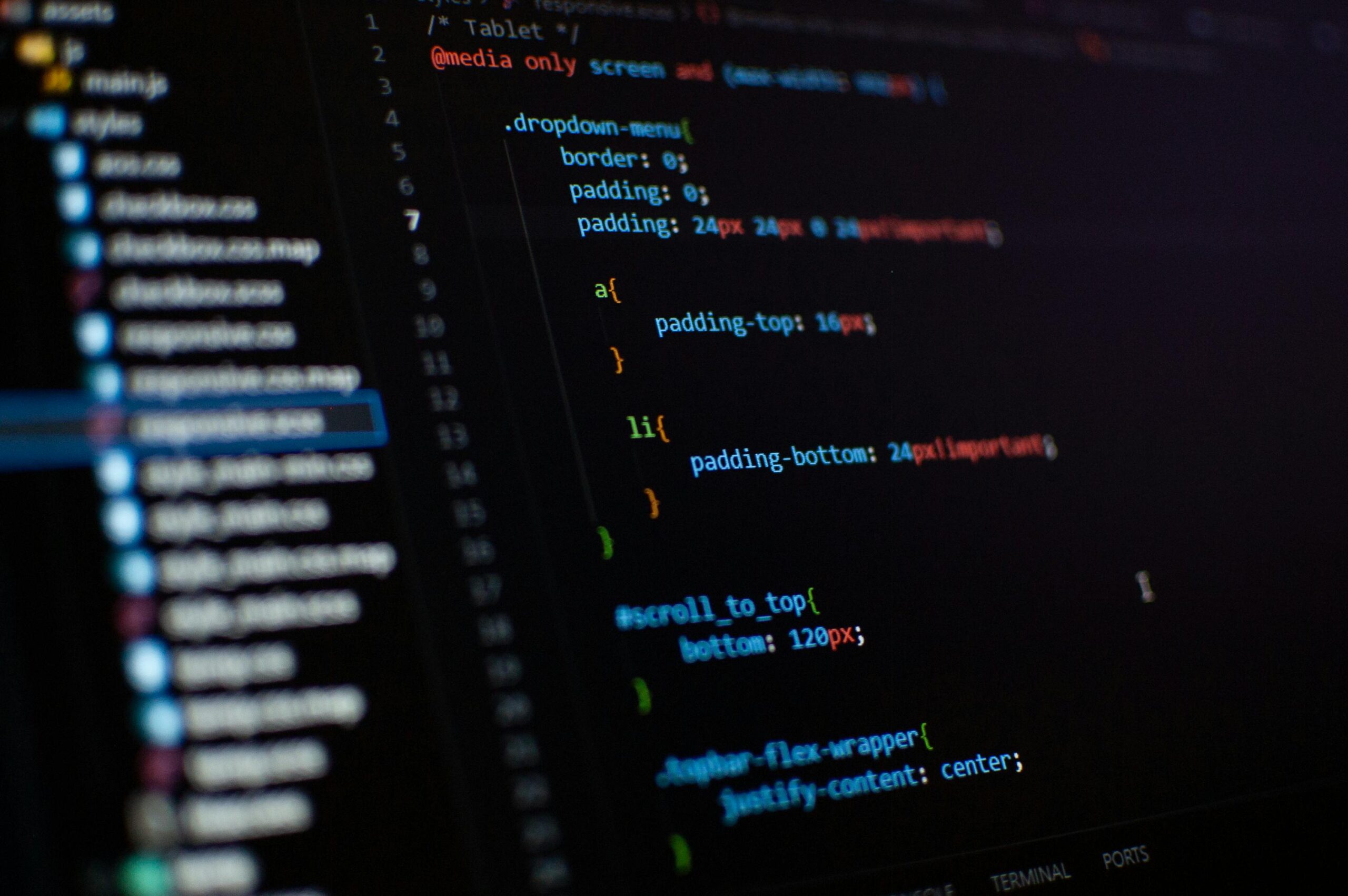 Macro shot of CSS code highlighting web development and design concepts.